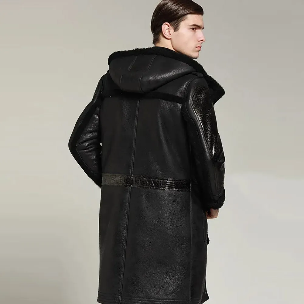 Men's B3 Shearling Jacket - Winter Leather Long Thick Coat