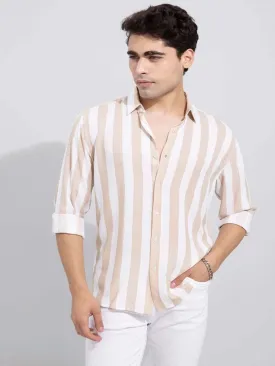 Men's Beige & White Striped Slim Fit Shirt