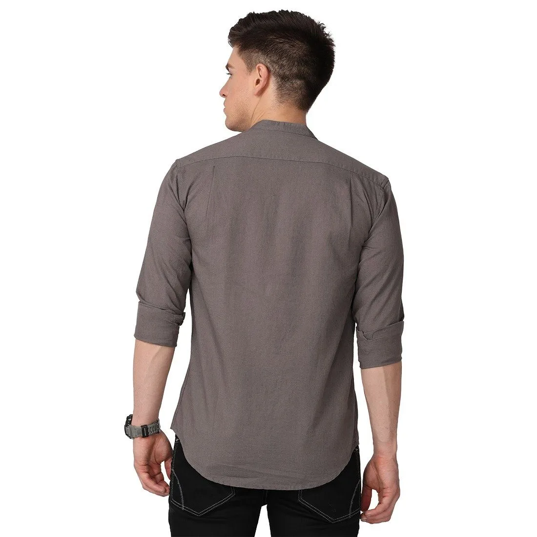 Men's Long Sleeve Band Collar Shirt