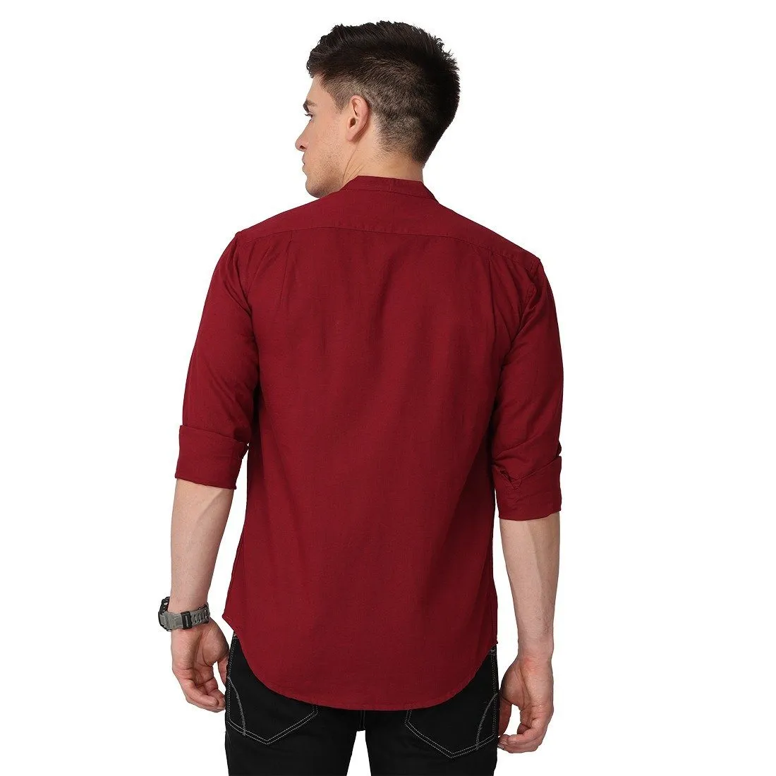 Men's Long Sleeve Band Collar Shirt