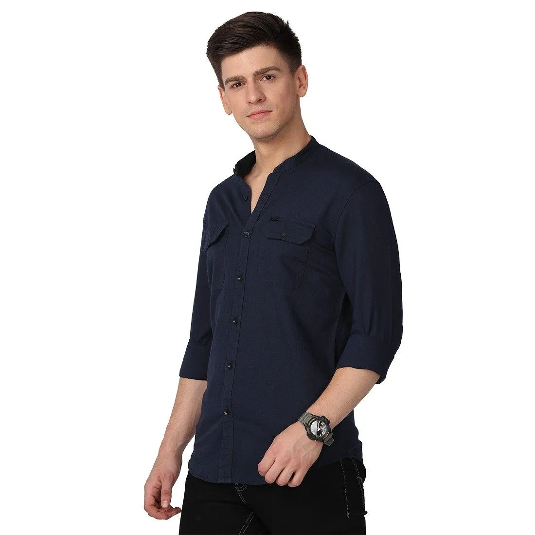 Men's Long Sleeve Band Collar Shirt