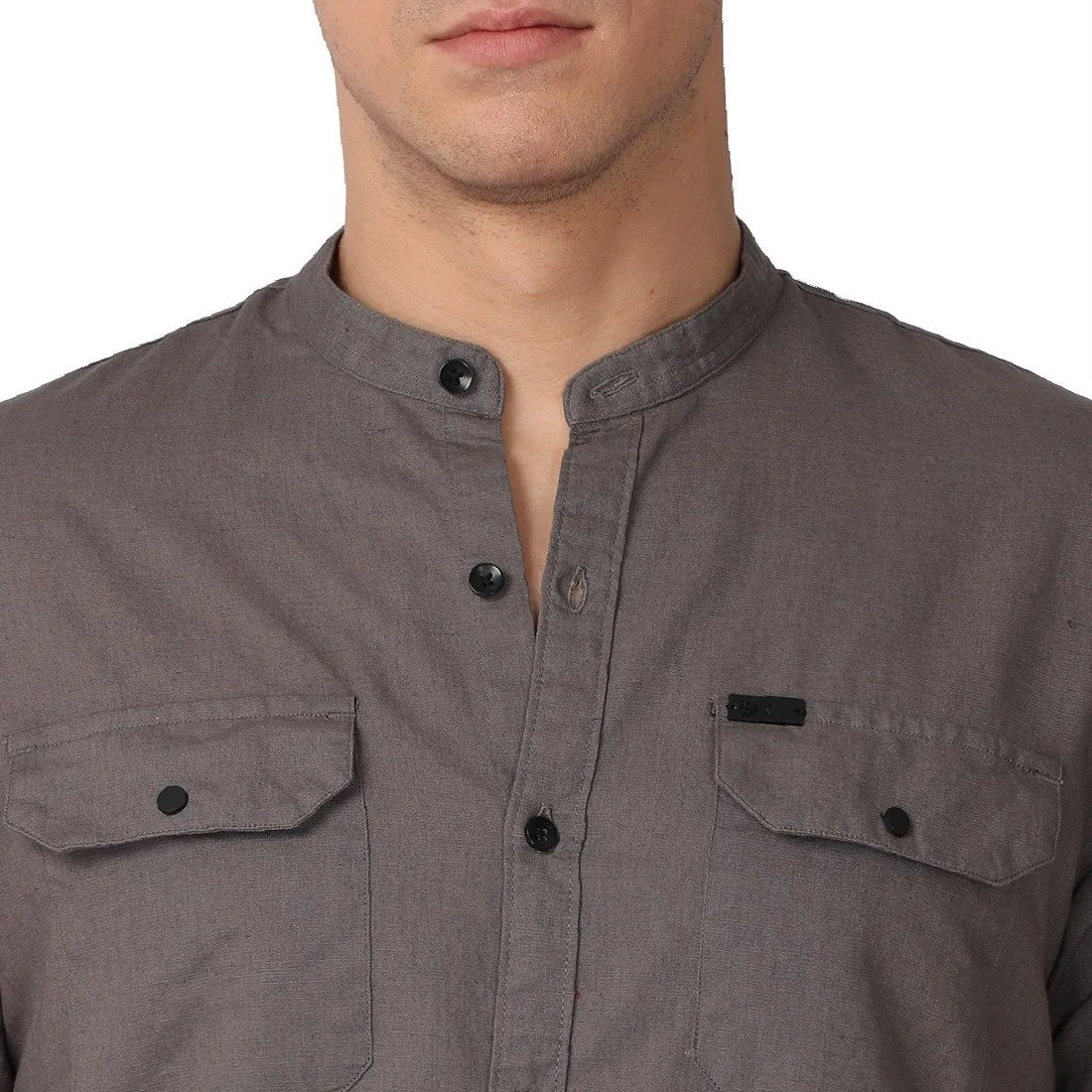 Men's Long Sleeve Band Collar Shirt