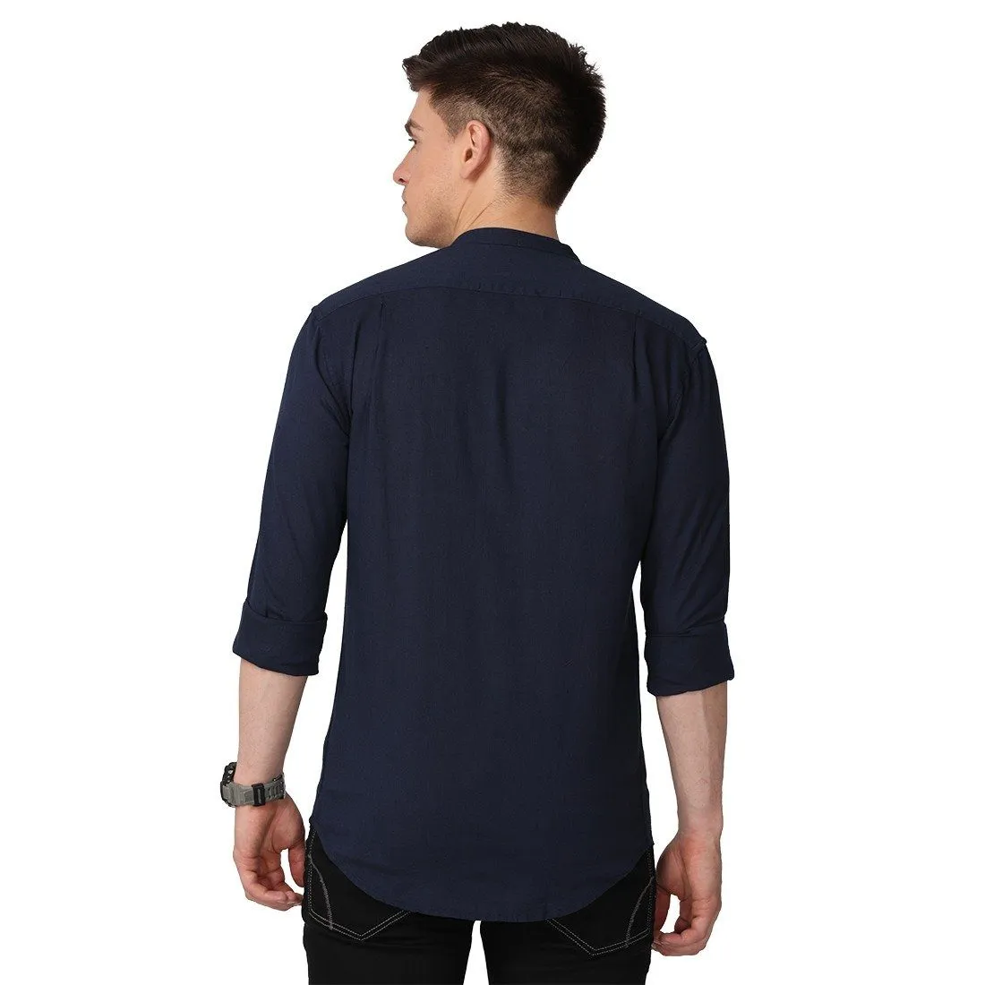 Men's Long Sleeve Band Collar Shirt