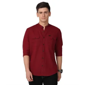 Men's Long Sleeve Band Collar Shirt