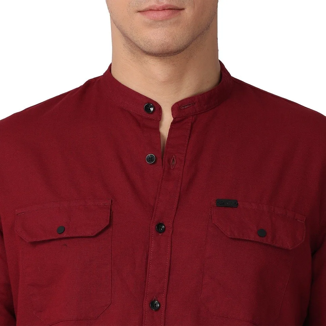 Men's Long Sleeve Band Collar Shirt