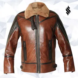 Mens RAF Flight Aviator Real Sheepskin Fur Collar Leather Jacket