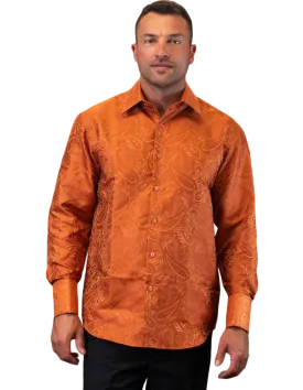 Men's Rust Woven Fancy Casual Long Sleeves Shirt With Cufflink Regular-Fit