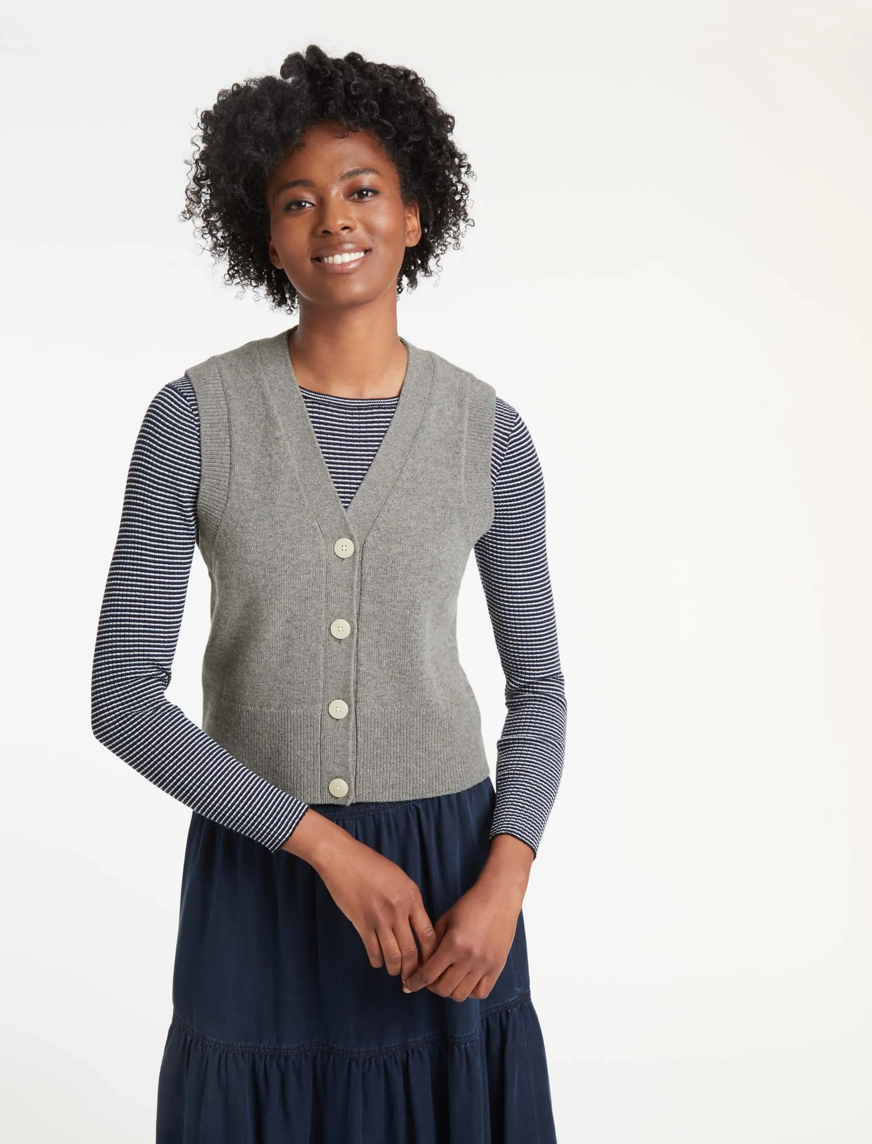 Meryl Wool V Neck Waistcoat - Mid Grey