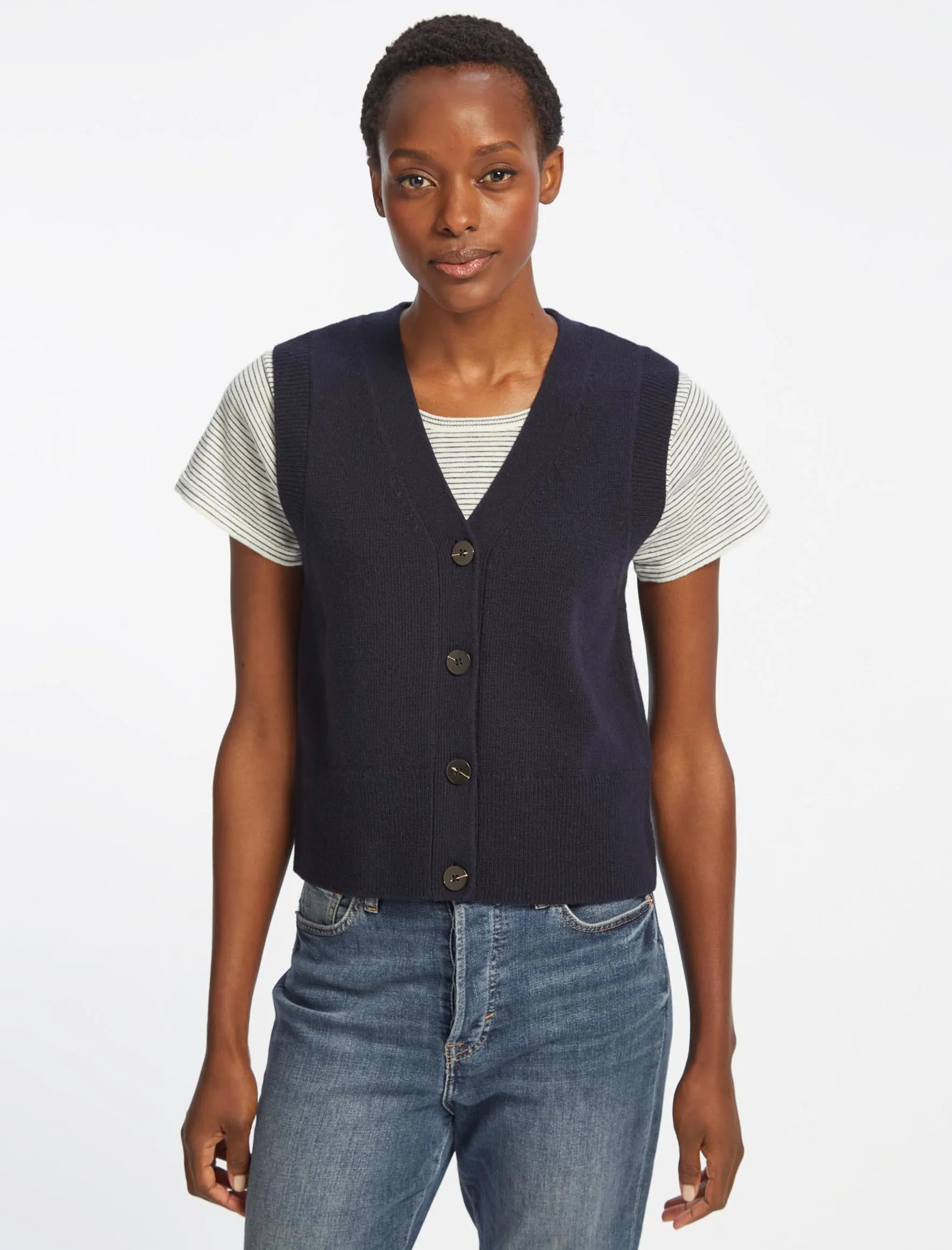 Meryl Wool V Neck Waistcoat - Navy