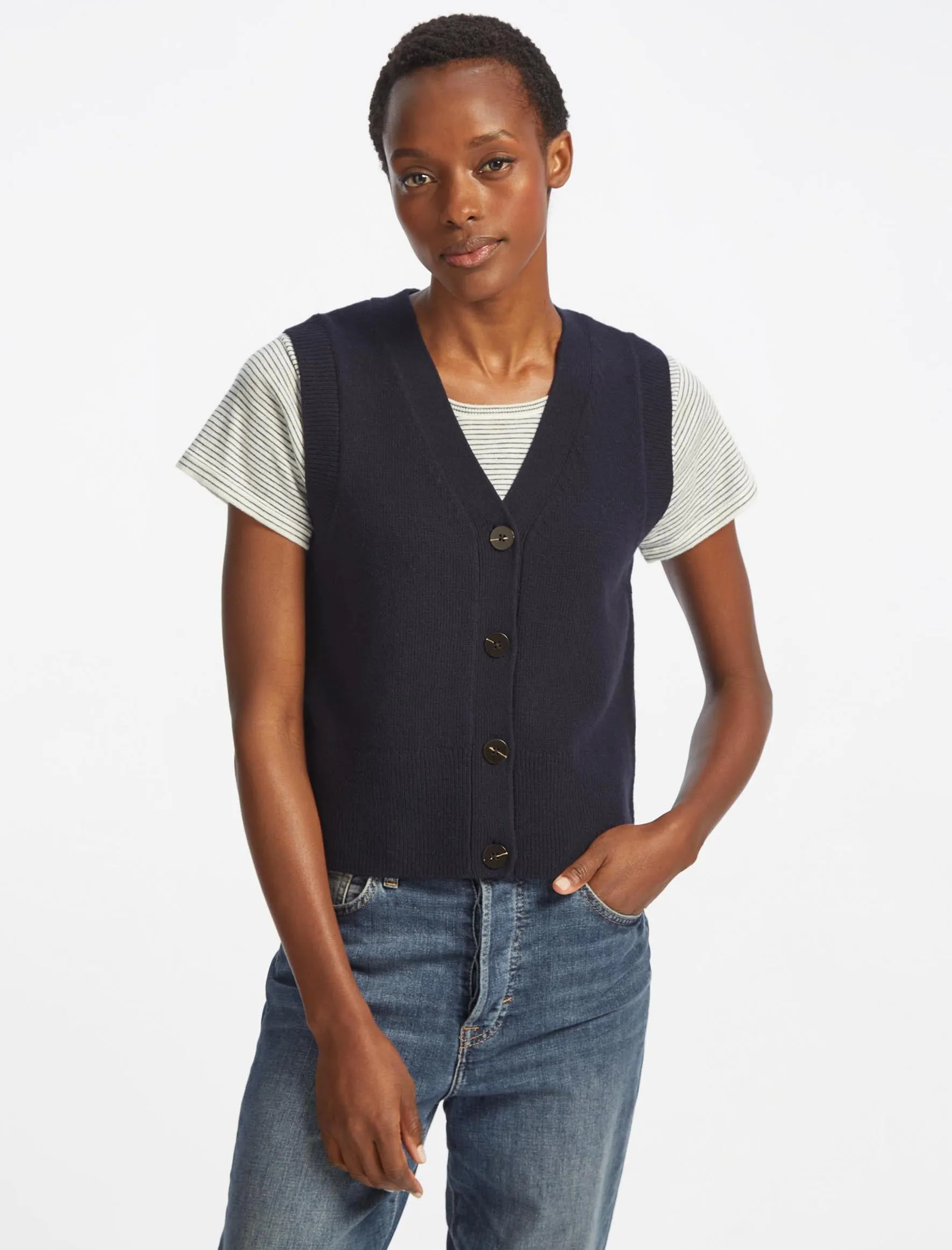 Meryl Wool V Neck Waistcoat - Navy