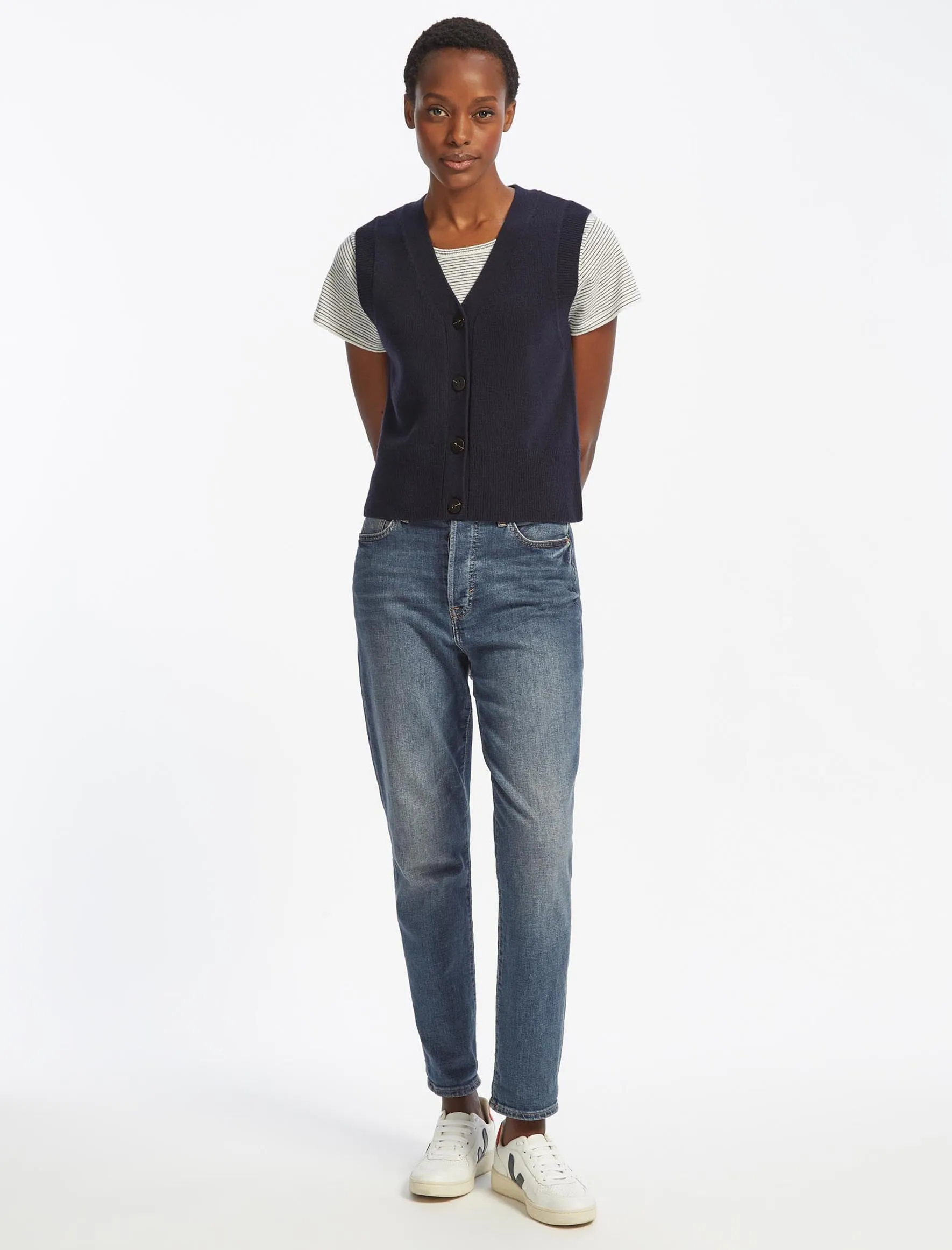 Meryl Wool V Neck Waistcoat - Navy