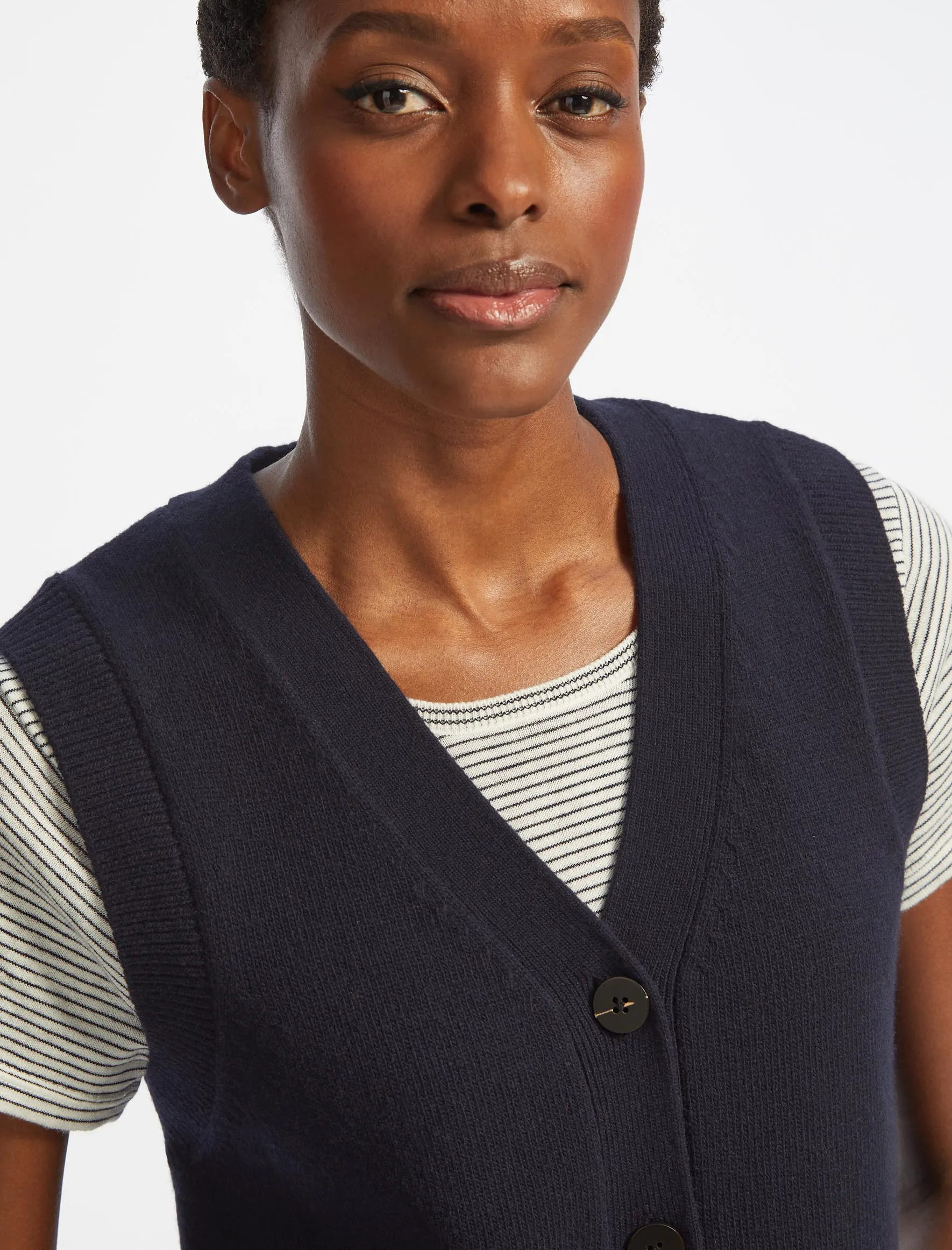 Meryl Wool V Neck Waistcoat - Navy