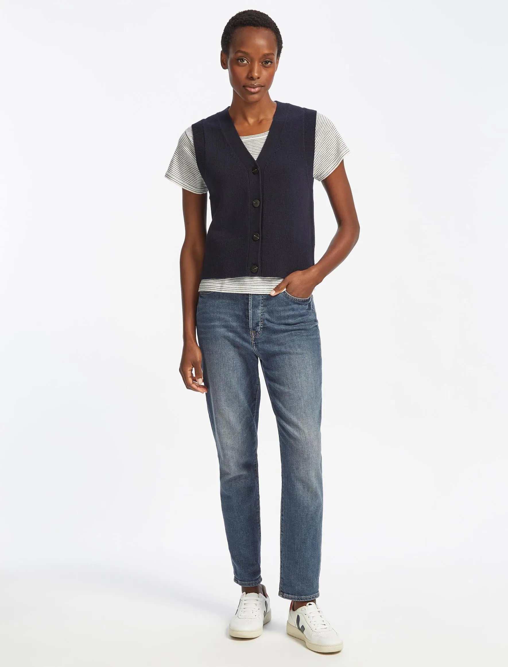 Meryl Wool V Neck Waistcoat - Navy