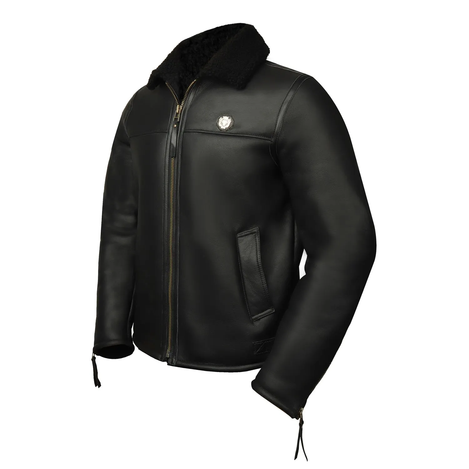 Metal Lion Classic Shearling Black Leather Jacket With Zip Closure By Brune & Bareskin