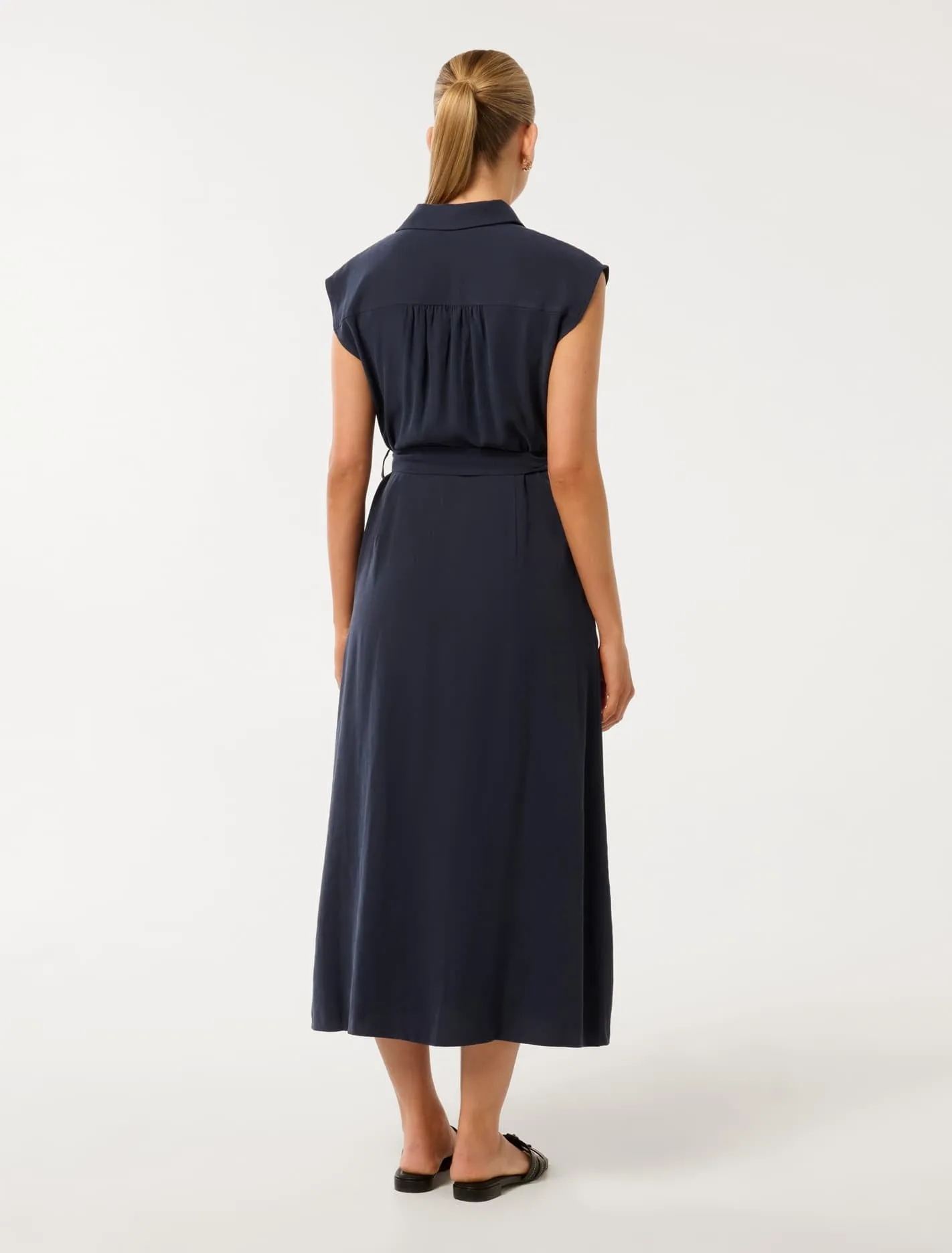 Mikayla Tie Belt Button Up Midi Dress