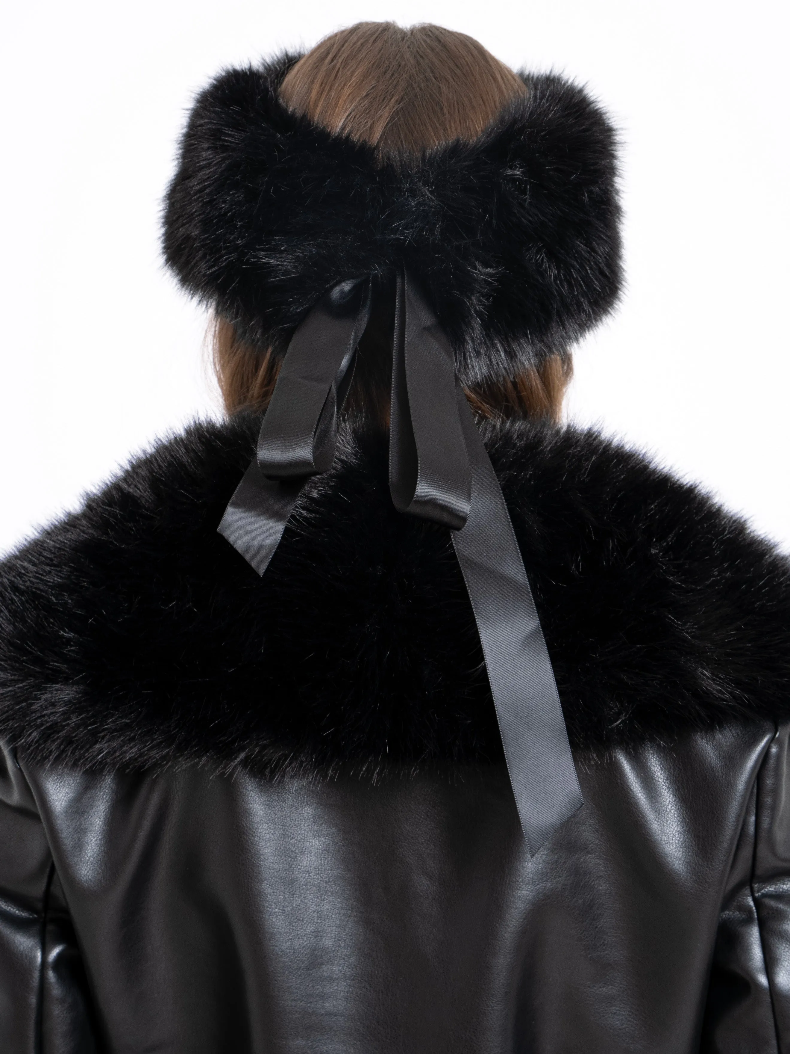 Miss Circle Black Wrap Around Vegan Fur Hat