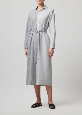 Mixed Stripe Shirting Belted Shirt Dress - Chalk-Ink