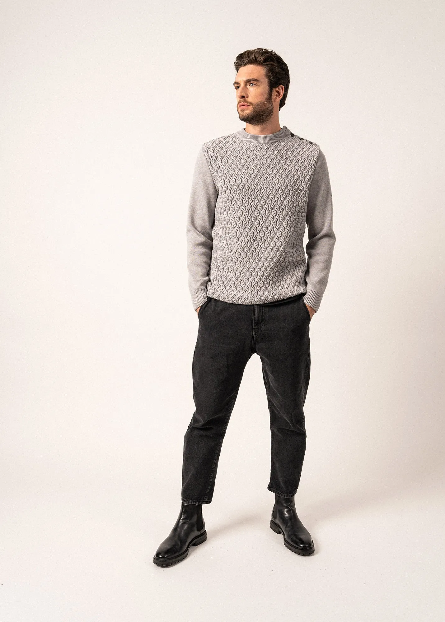 Moirans Wool Sailor Jumper - with structured knit details (PERLE CHINE)