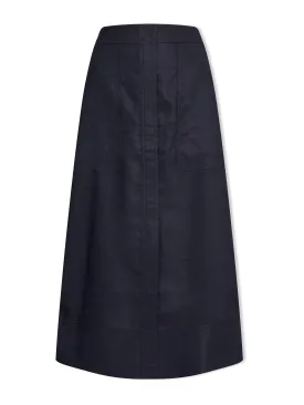 Navy Safia techni linen midi skirt