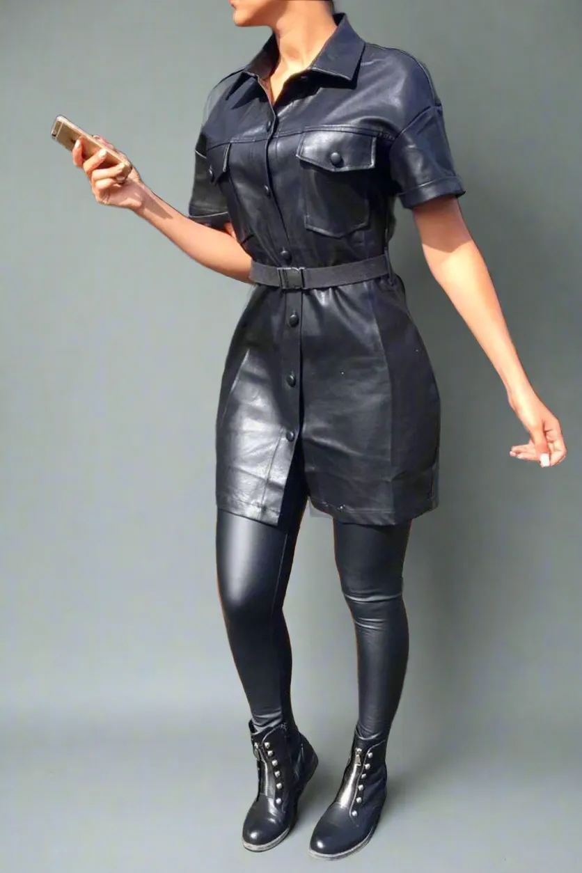 NISSA BLACK LEATHER DRESS