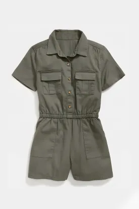 Old Navy - Twill Utility-Pocket Short-Sleeve Romper For Girls