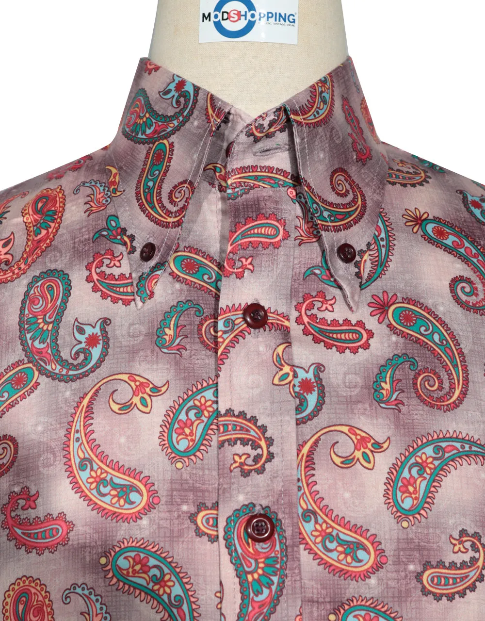 Paisley Shirt - 60s  Style Pale Pink Paisley Shirt