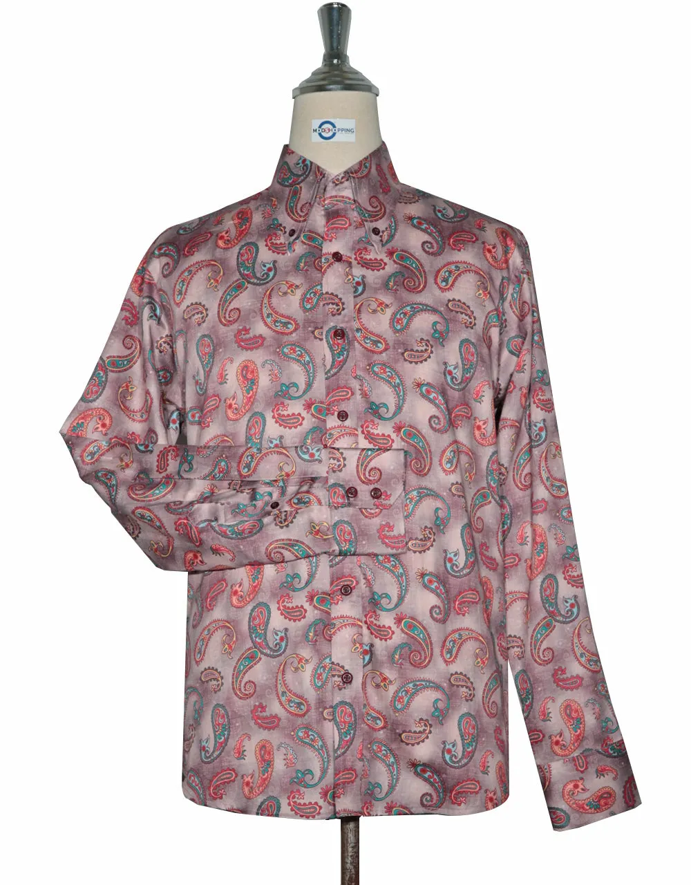 Paisley Shirt - 60s  Style Pale Pink Paisley Shirt