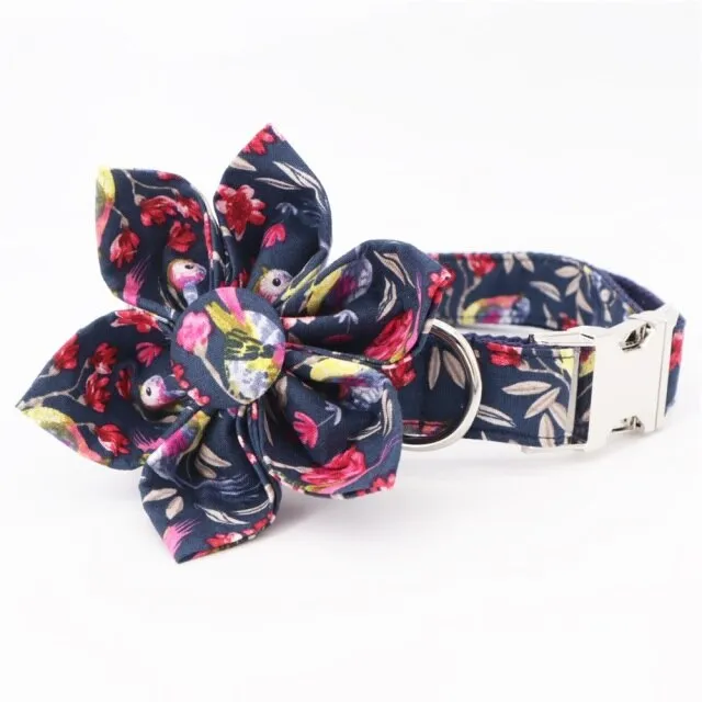 Personalized Black Floral Flower Collar And Leash