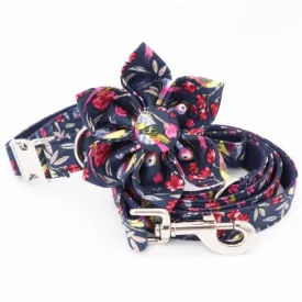 Personalized Black Floral Flower Collar And Leash