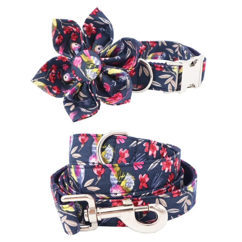 Personalized Black Floral Flower Collar And Leash