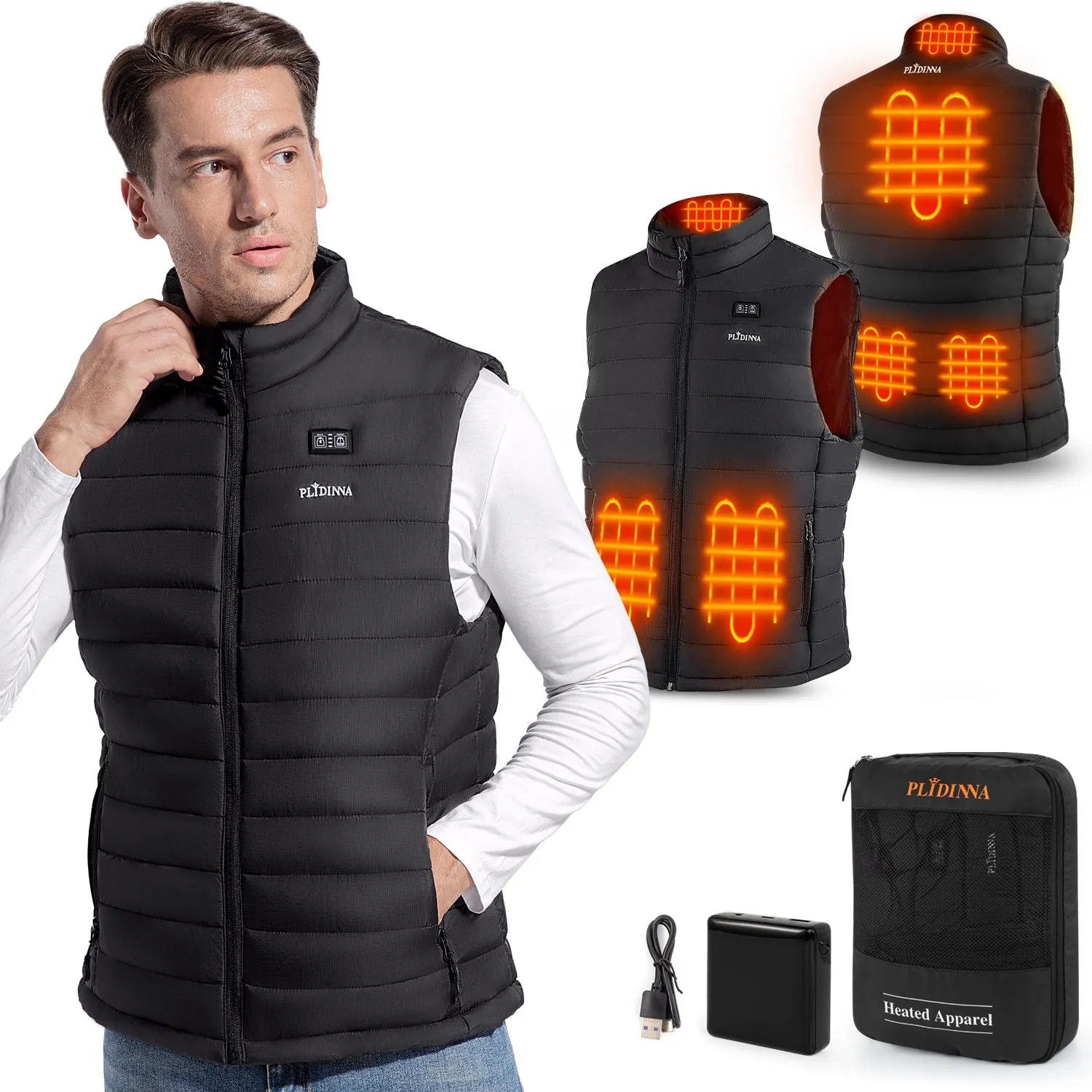 PLIDINNA Men's Heated Vest Lightweight Warm Jacket With Battery Pack 7.4V Electric Heating Vest for Hunting/Fishing