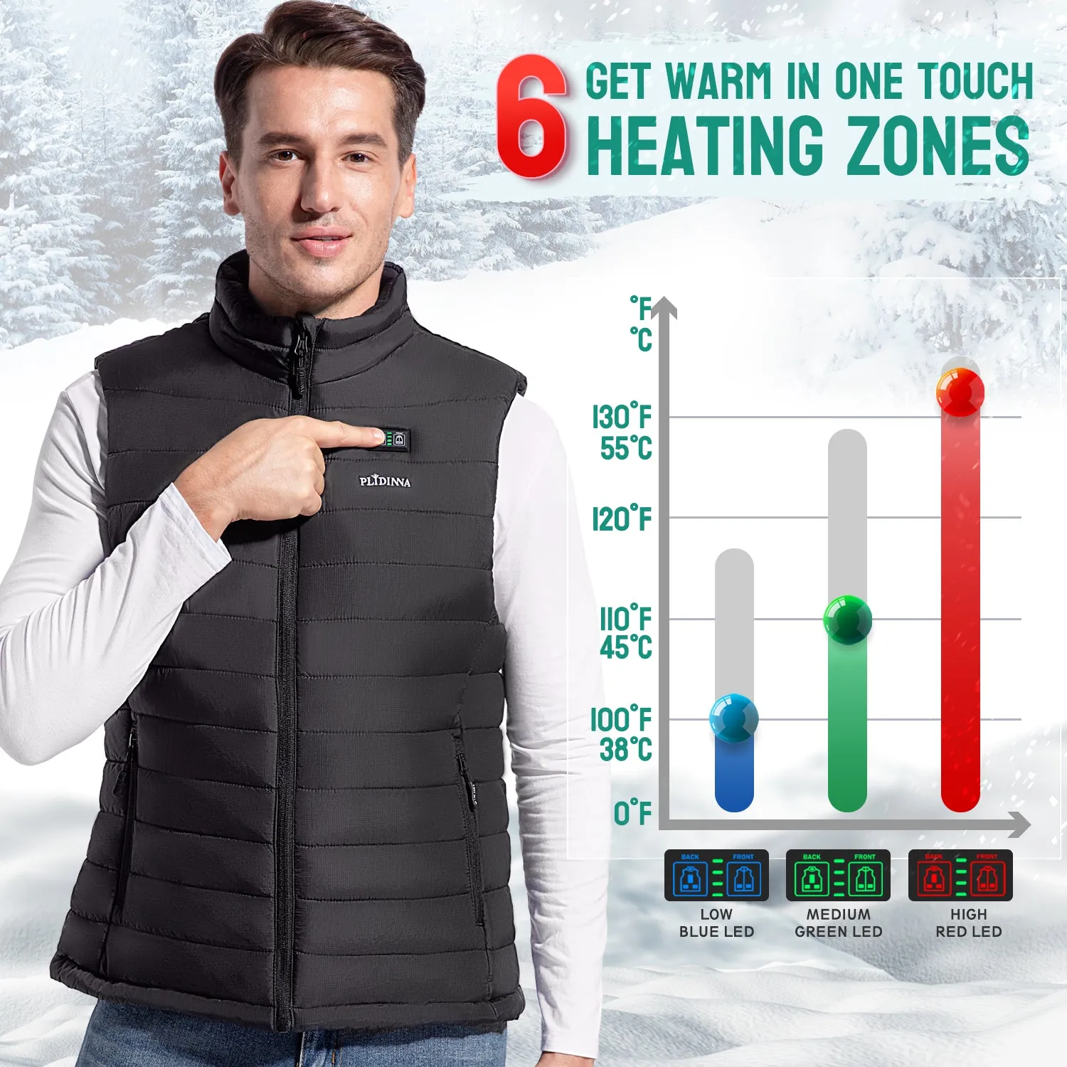 PLIDINNA Men's Heated Vest Lightweight Warm Jacket With Battery Pack 7.4V Electric Heating Vest for Hunting/Fishing