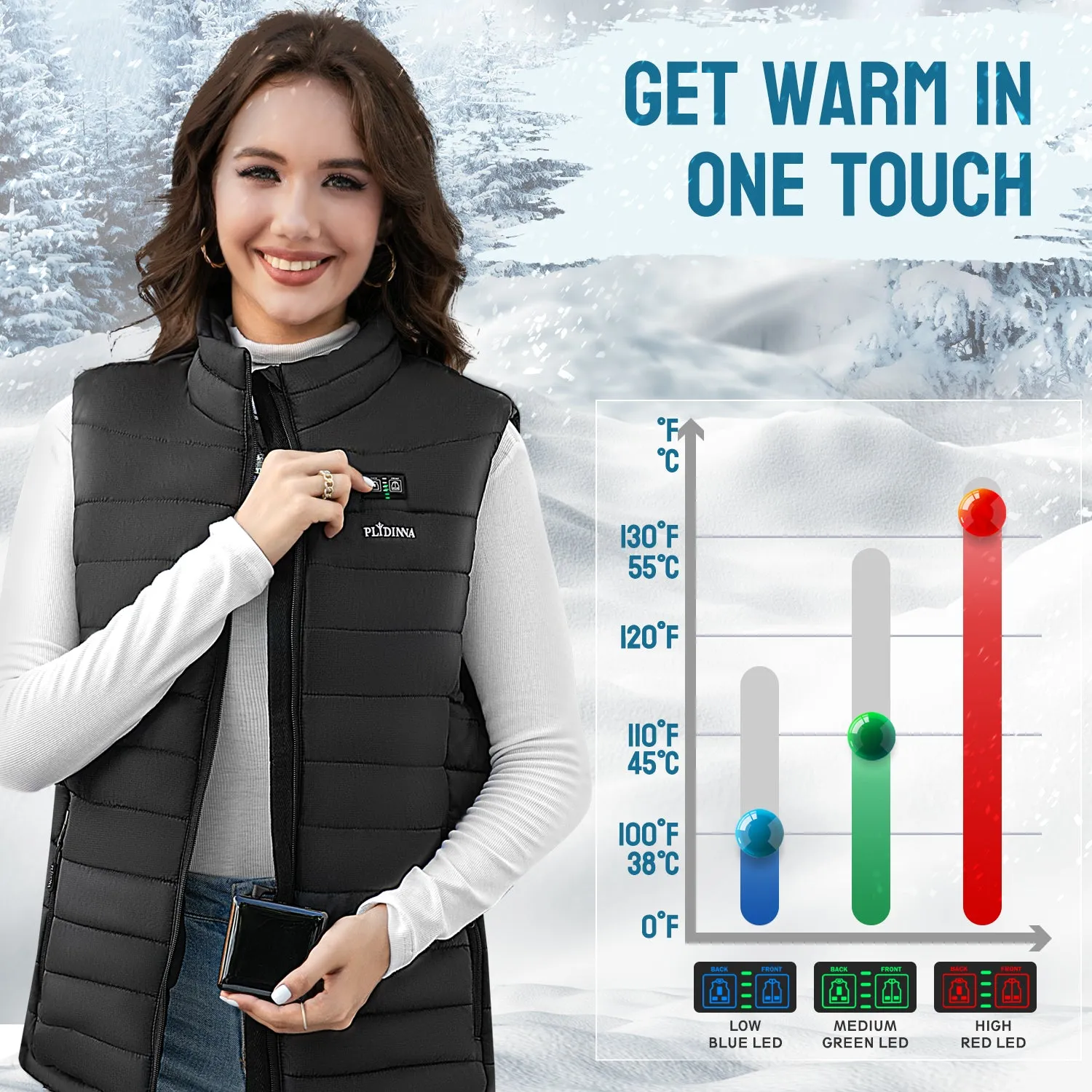 PLIDINNA Women's Heated Vest Lightweight Warm Jacket With Battery Pack 7.4V Electric Heating Vest for Hunting/Fishing