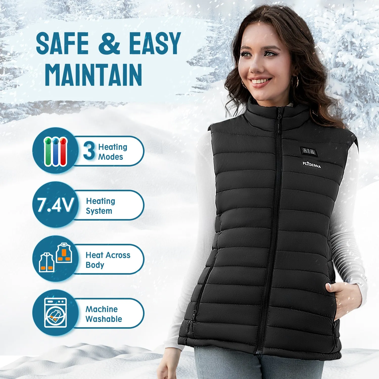 PLIDINNA Women's Heated Vest Lightweight Warm Jacket With Battery Pack 7.4V Electric Heating Vest for Hunting/Fishing