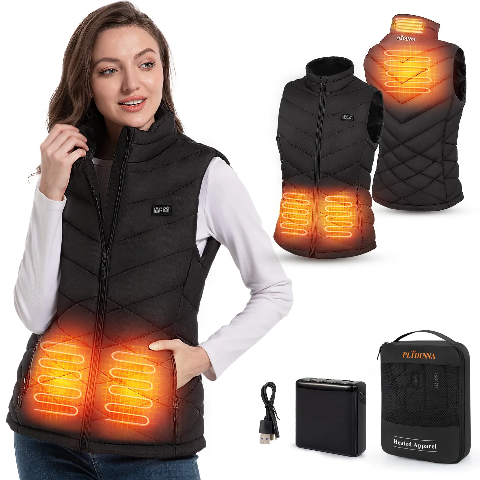 PLIDINNA Women's Heated Vest, Lightweight Warm Jacket With Battery Pack 7.4V Electric Heating Vest for Hunting/Fishing