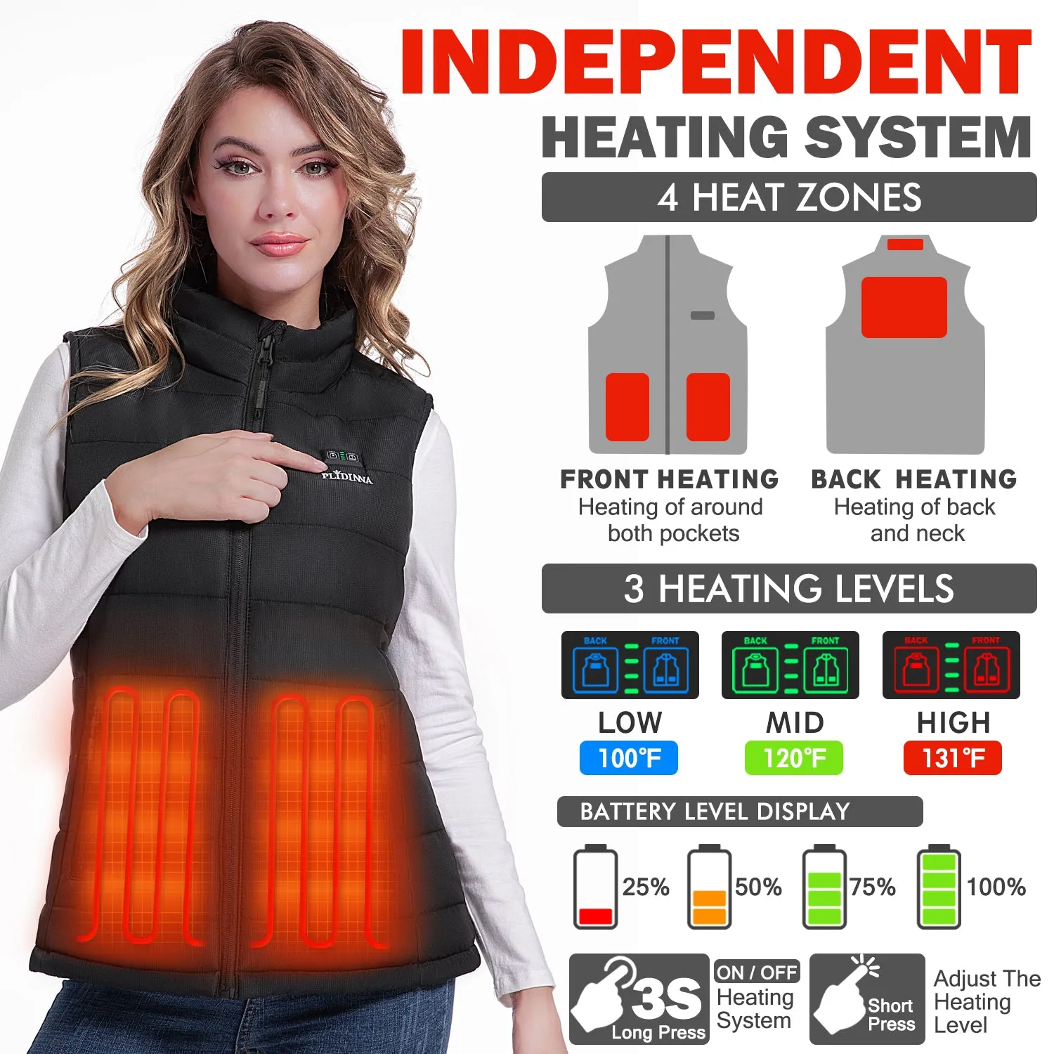 PLIDINNA Women's Heated Vest Lightweight Warm Jacket With Battery Pack