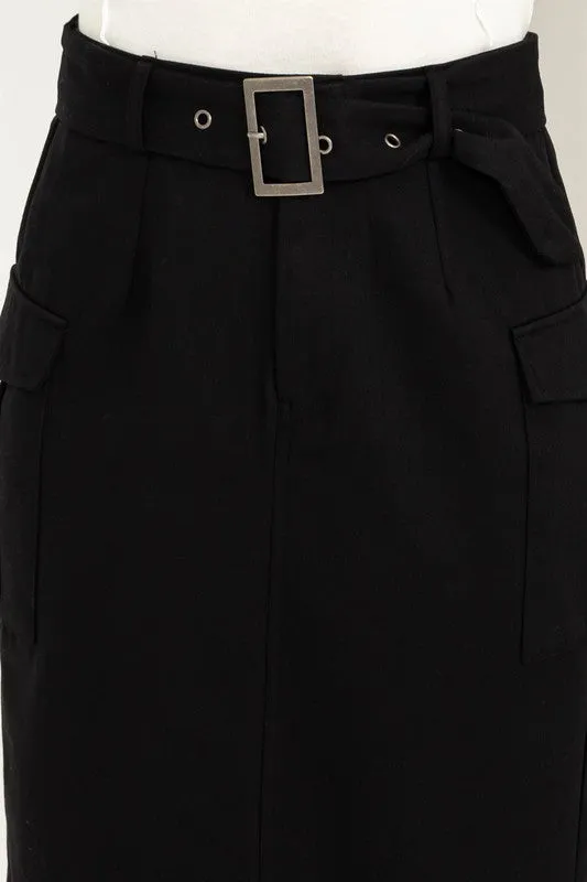 Professional Poise Buckled Belt Cargo Skirt