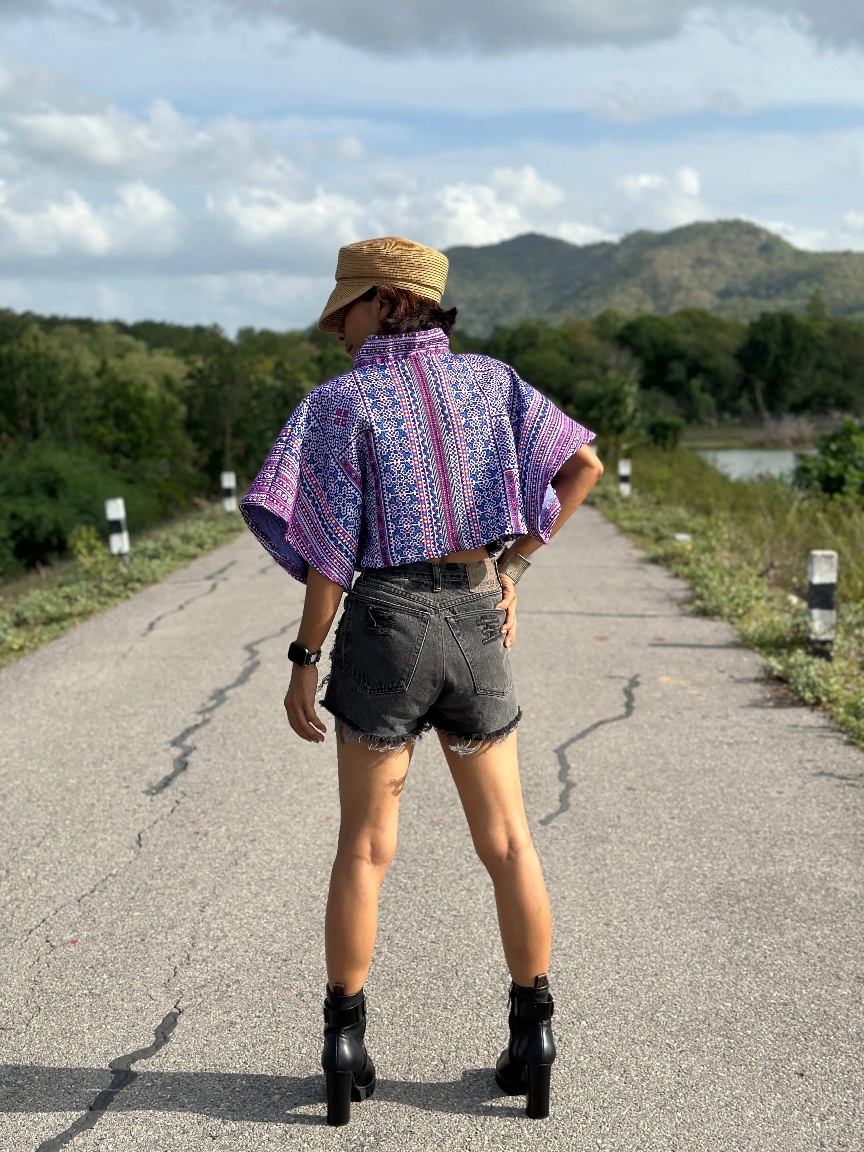 Purple cropped kimono top