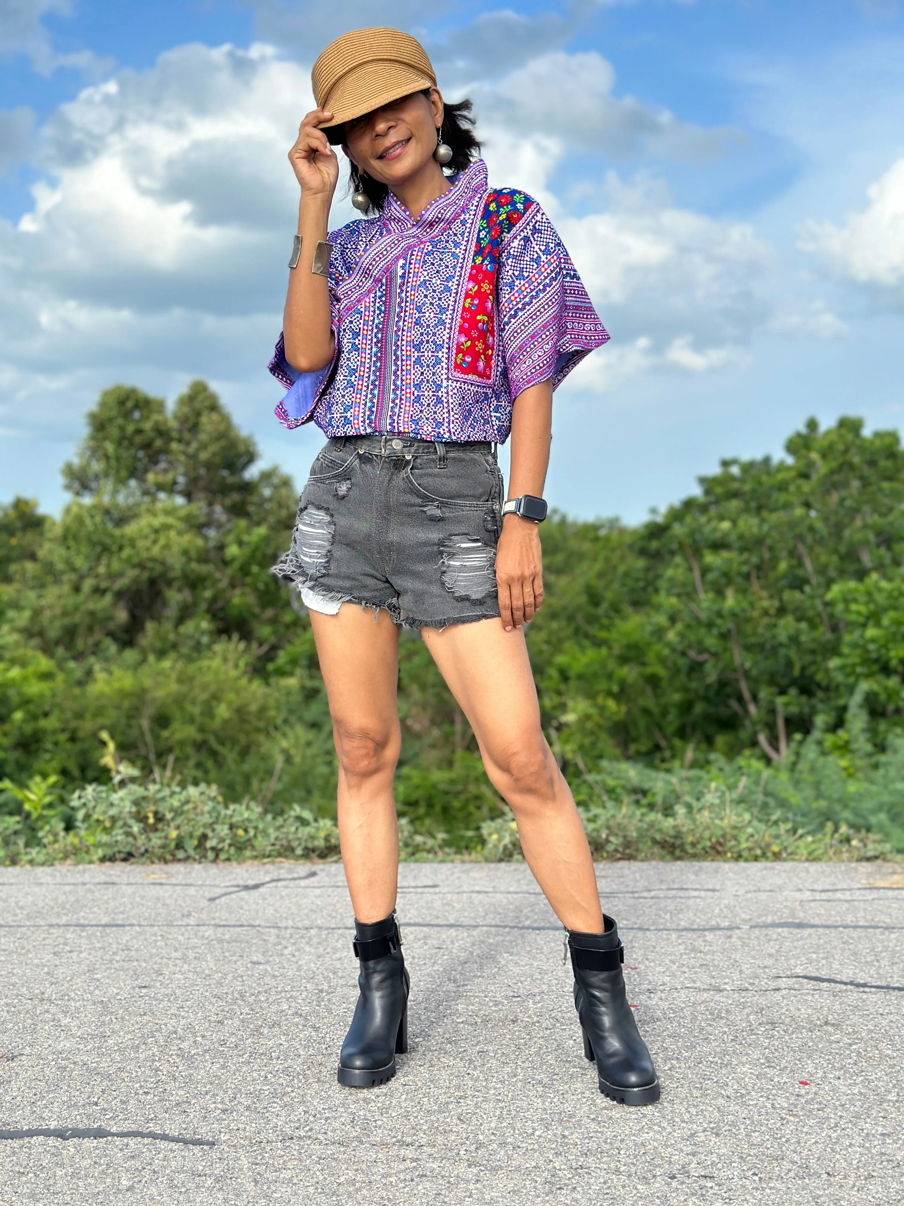 Purple cropped kimono top