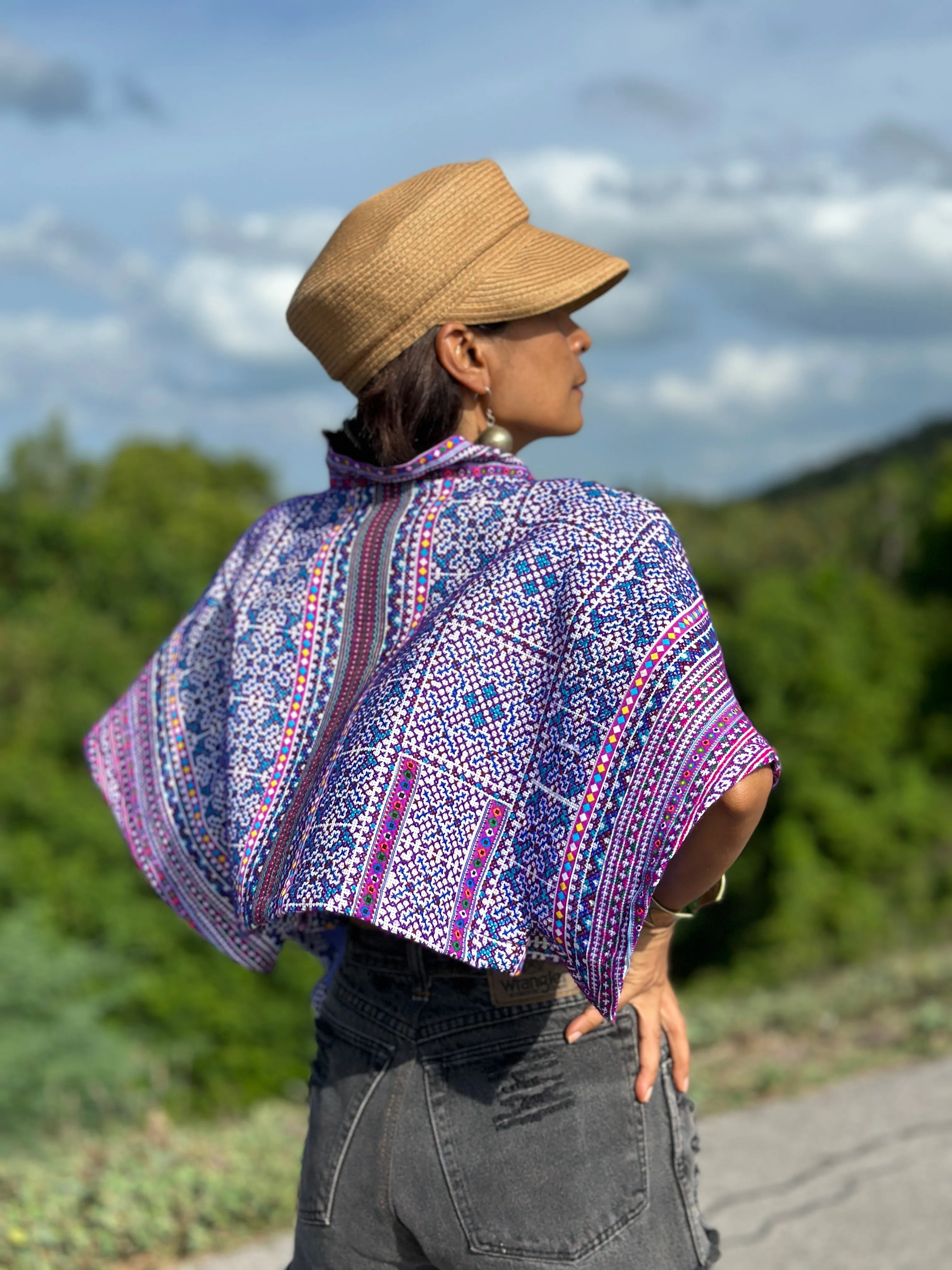 Purple cropped kimono top