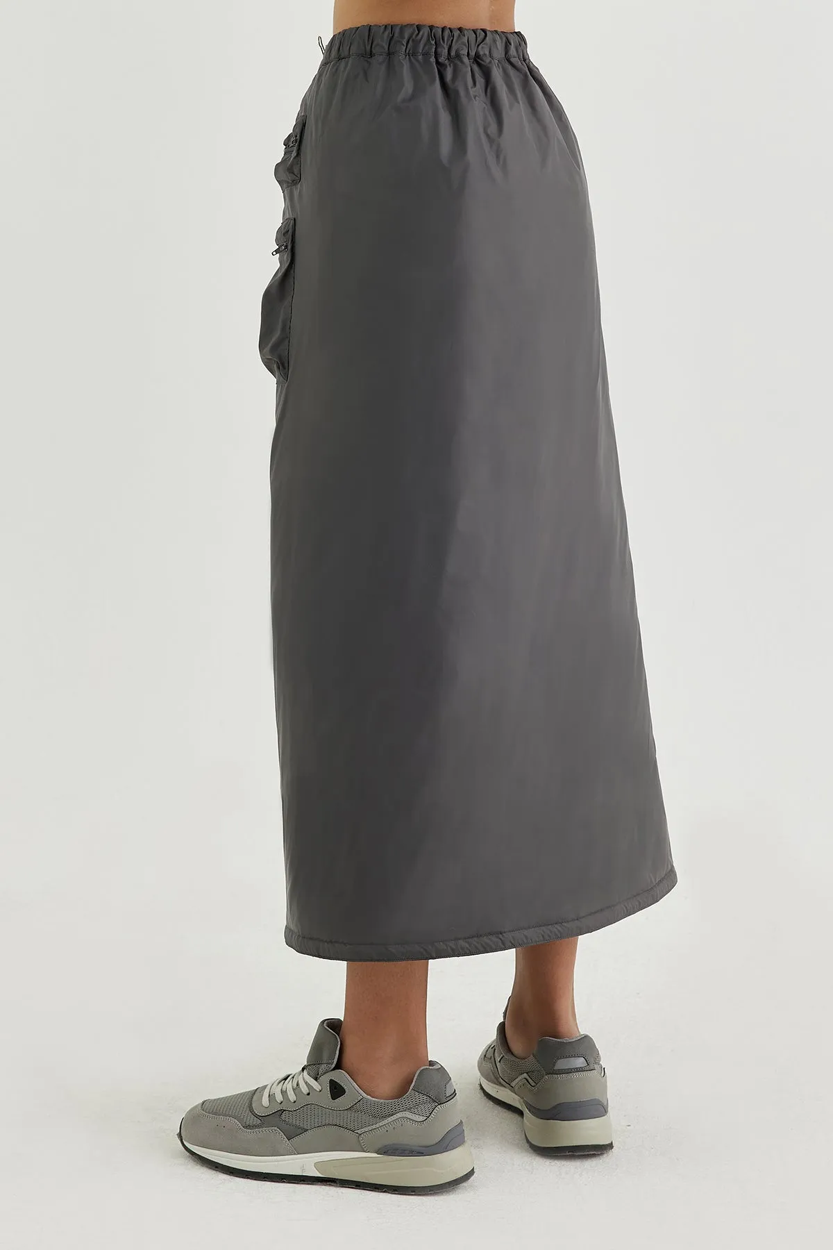 Reversible wrap-effect diamond-quilted midi skirt