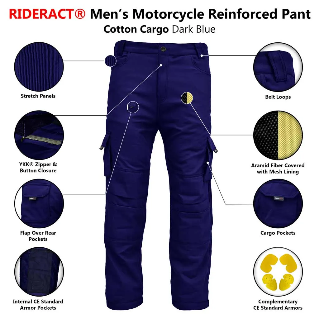 RIDERACT® Men Cotton Motorcycle Cargo Pant Blue