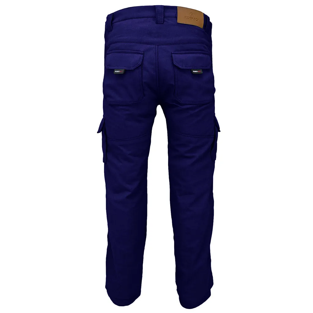 RIDERACT® Men Cotton Motorcycle Cargo Pant Blue