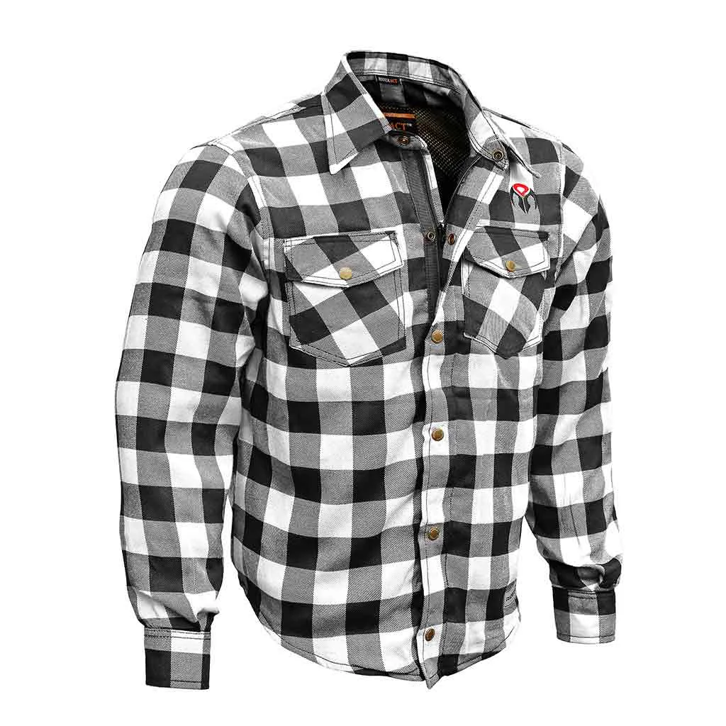 RIDERACT® Men's Motorcycle Riding Reinforced Flannel Shirt Road Series Black & White