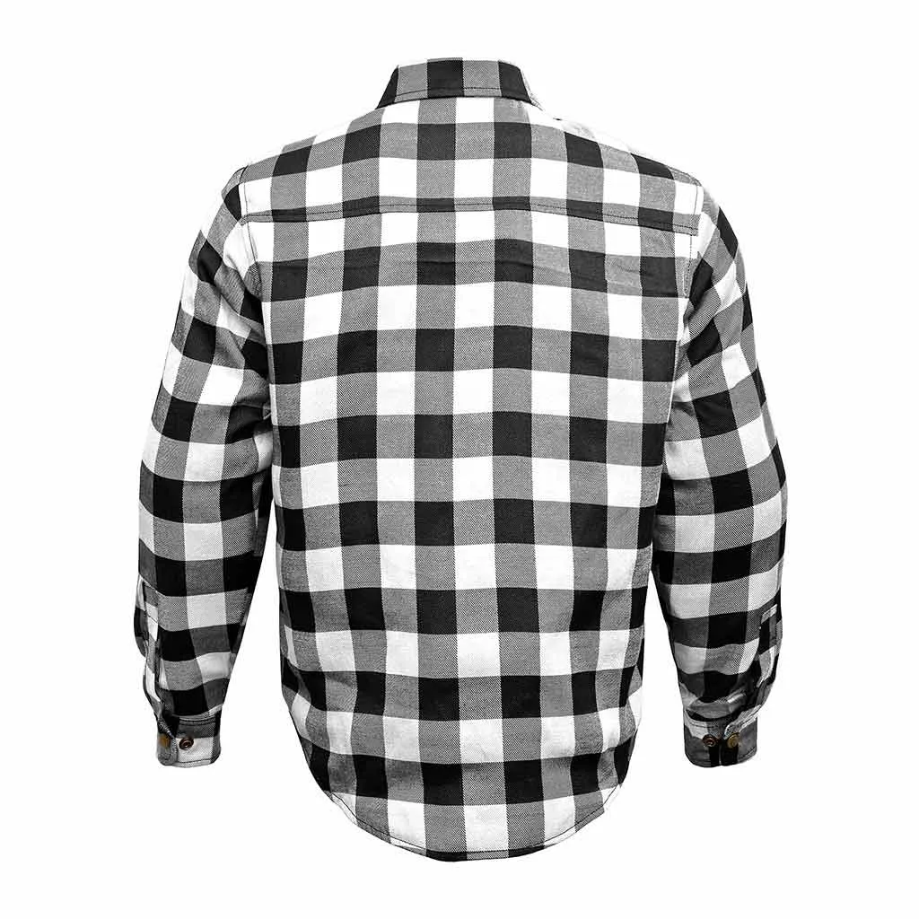 RIDERACT® Men's Motorcycle Riding Reinforced Flannel Shirt Road Series Black & White