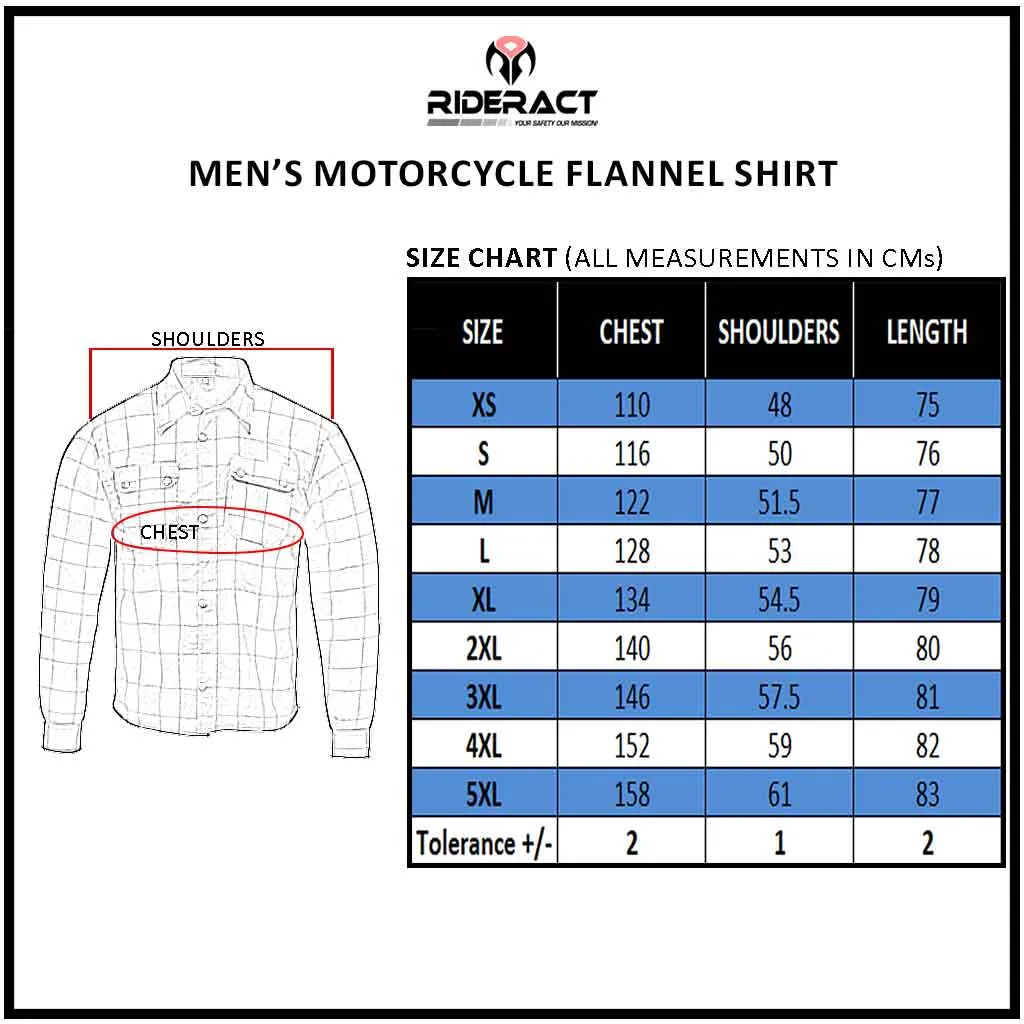 RIDERACT® Men's Motorcycle Riding Reinforced Flannel Shirt Road Series Black & White