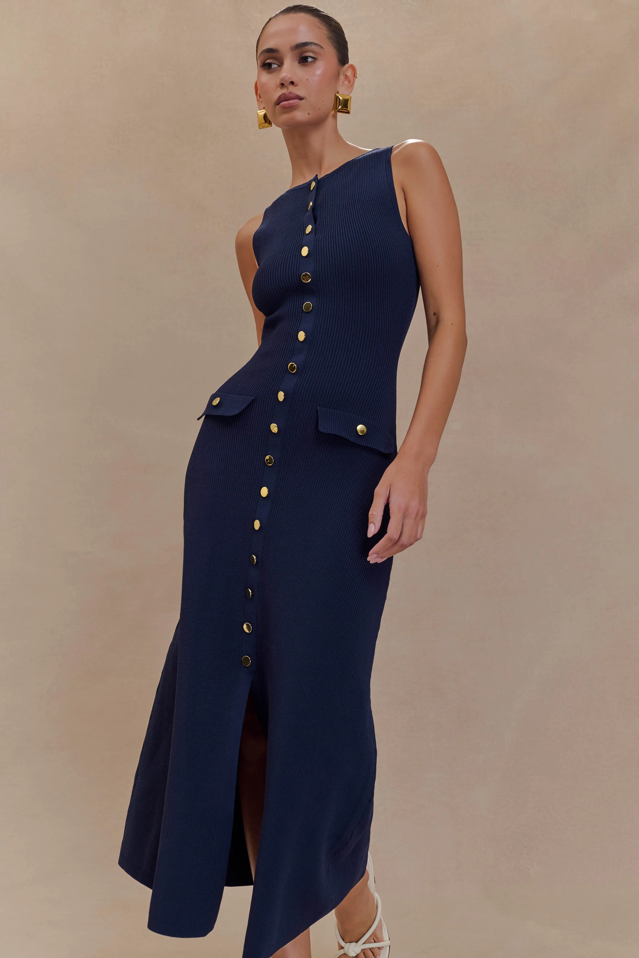 Sawyer Sleeveless Buttoned Maxi Dress - Navy