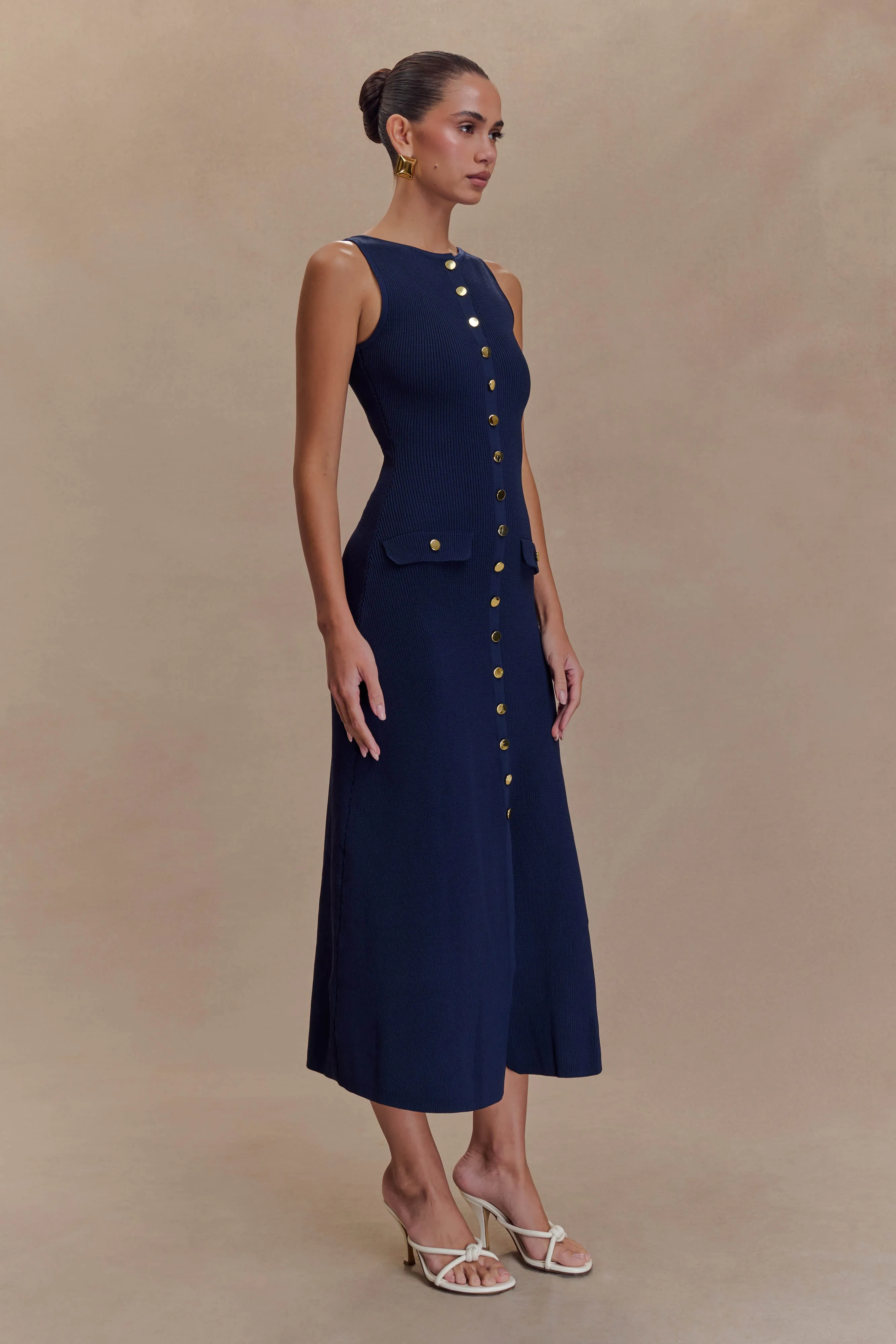 Sawyer Sleeveless Buttoned Maxi Dress - Navy