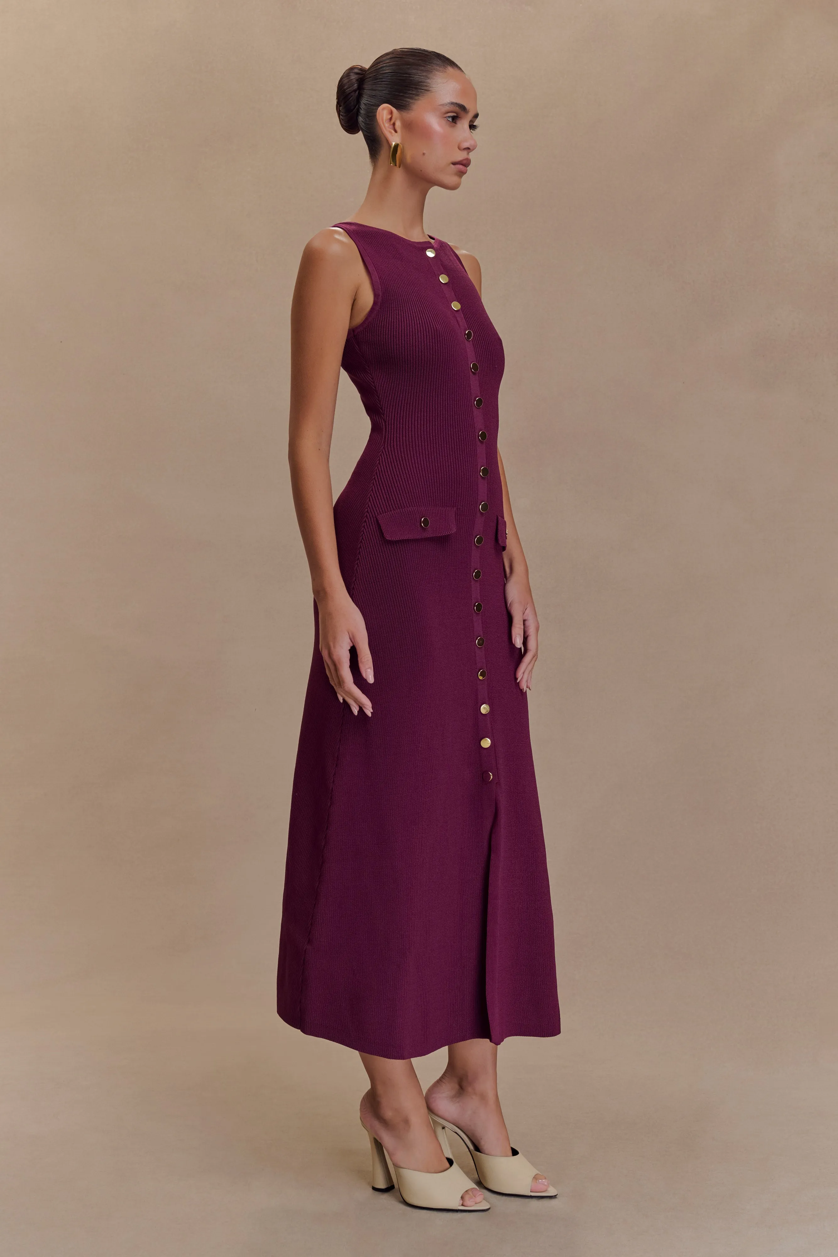 Sawyer Sleeveless Buttoned Maxi Dress - Plum