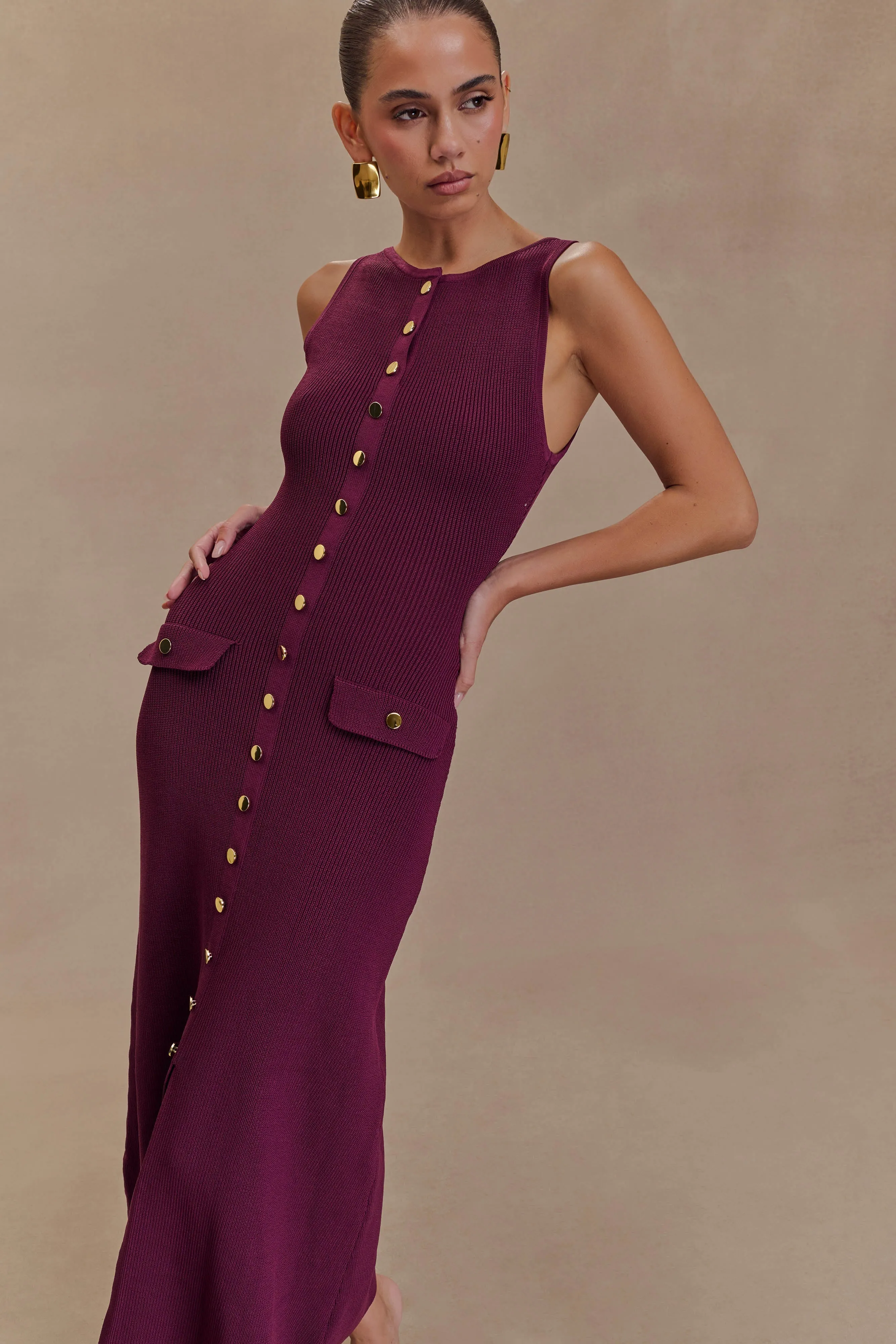 Sawyer Sleeveless Buttoned Maxi Dress - Plum